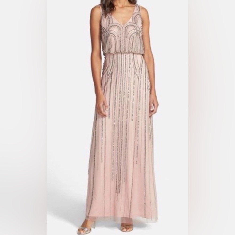 Adrianna Papell Beaded & Sequined Gown Dress Size 6 Glamorous‎ Fancy Gatsby